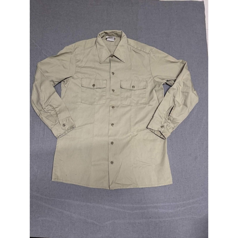 Dickies Mens 15.5 Long Sleeve Work Shirt Khaki Solid Button Up Pockets 2305